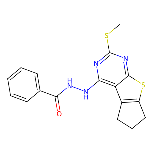 N'-(2-(methylthio)-6,7-dihydro-5H-cyclopenta[4,5]thieno[2,3-d]pyrimidin-4-yl)benzohydrazide structure