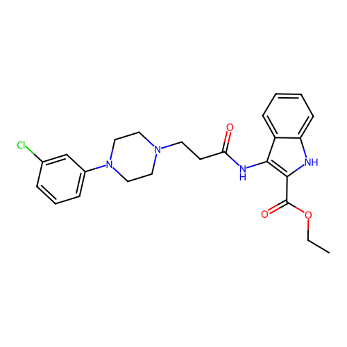 Ethyl 3-[3-[4-(3-chlorophenyl)piperazin-1-yl]propanoylamino]-1H-indole-2-carboxylate structure
