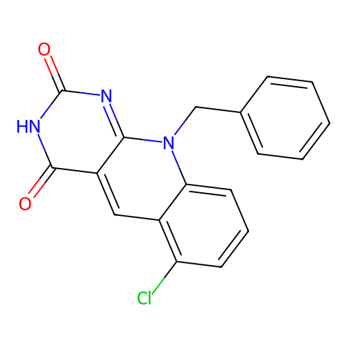 10-benzyl-6-chloro-2-hydroxypyrimido[4,5-b]quinolin-4(10H)-one structure