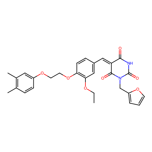 (5Z)-5-[[4-[2-(3,4-dimethylphenoxy)ethoxy]-3-ethoxyphenyl]methylidene]-1-(furan-2-ylmethyl)-1,3-diazinane-2,4,6-trione structure