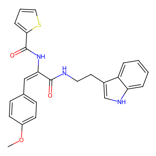 N-[1-[2-(1H-indol-3-yl)ethylcarbamoyl]-2-(4-methoxyphenyl)ethenyl]thiophene-2-carboxamide structure