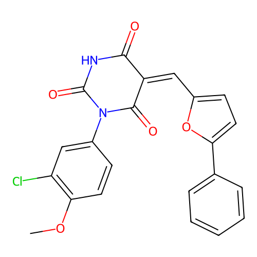 (5Z)-1-(3-chloro-4-methoxyphenyl)-5-[(5-phenylfuran-2-yl)methylidene]-1,3-diazinane-2,4,6-trione structure