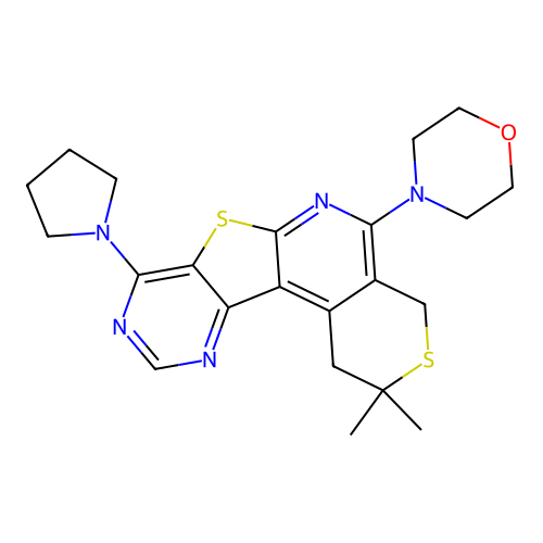 2,2-dimethyl-5-(morpholin-4-yl)-8-(pyrrolidin-1-yl)-1,4-dihydro-2H-thiopyrano[4'',3'':4',5']pyrido[3',2':4,5]thieno[3,2-d]pyrimidine structure