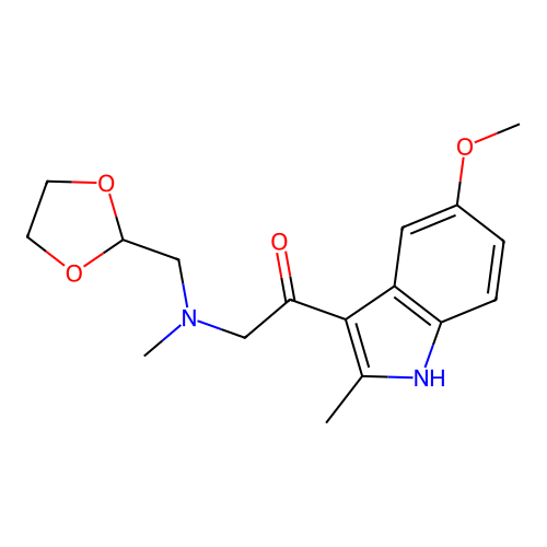 2-[1,3-dioxolan-2-ylmethyl(methyl)amino]-1-(5-methoxy-2-methyl-1H-indol-3-yl)ethanone structure