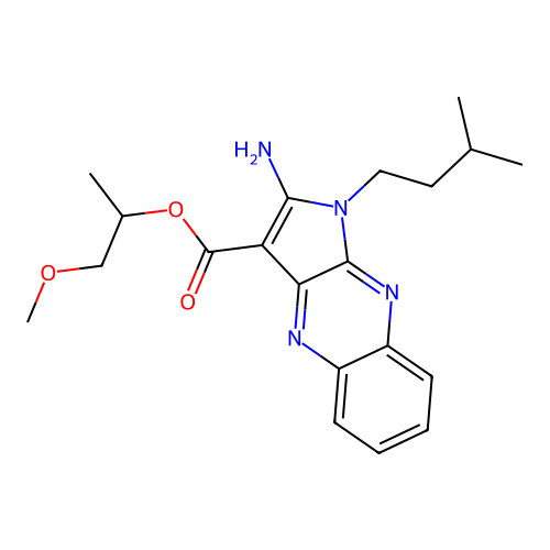 1-methoxypropan-2-yl 2-amino-1-(3-methylbutyl)-1H-pyrrolo[2,3-b]quinoxaline-3-carboxylate structure