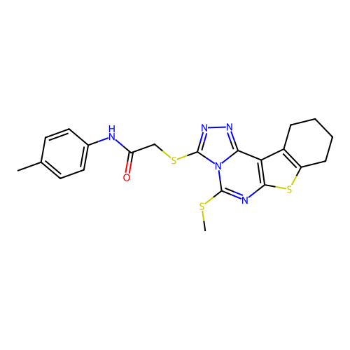 2-((5-(methylthio)-8,9,10,11-tetrahydrobenzo[4,5]thieno[3,2-e][1,2,4]triazolo[4,3-c]pyrimidin-3-yl)thio)-N-(p-tolyl)acetamide structure