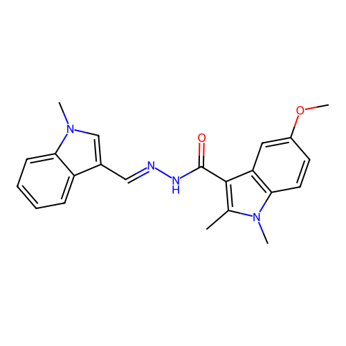 5-methoxy-1,2-dimethyl-N'-((1-methyl-1H-indol-3-yl)methylene)-1H-indole-3-carbohydrazide structure