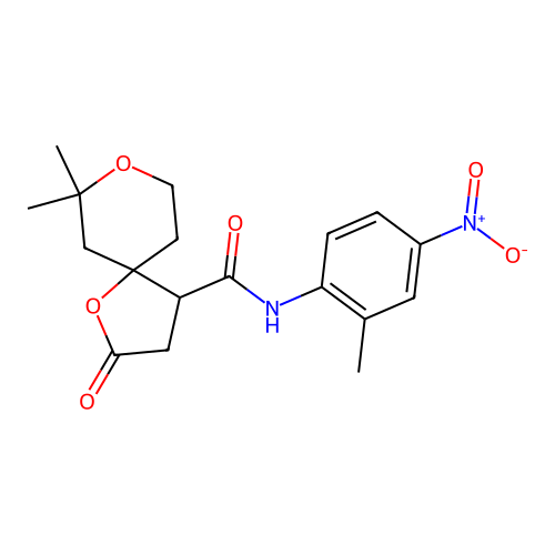 7,7-dimethyl-N-(2-methyl-4-nitrophenyl)-2-oxo-1,8-dioxaspiro[4.5]decane-4-carboxamide structure