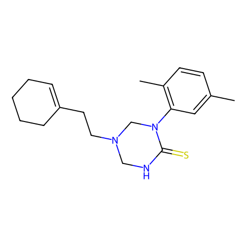 5-[2-(Cyclohexen-1-yl)ethyl]-1-(2,5-dimethylphenyl)-1,3,5-triazinane-2-thione structure