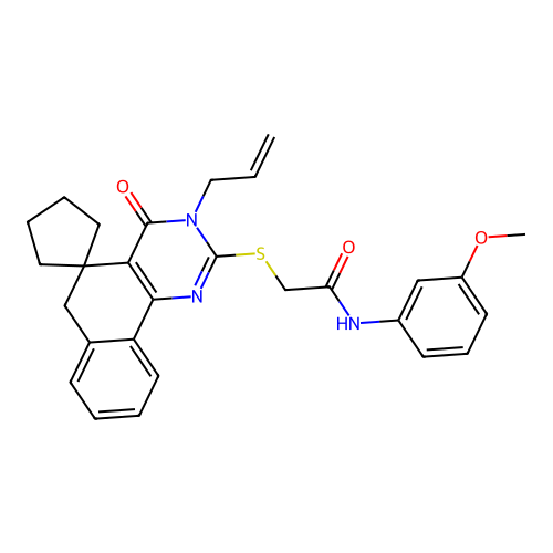 2-((3-allyl-4-oxo-4,6-dihydro-3H-spiro[benzo[h]quinazoline-5,1'-cyclopentan]-2-yl)thio)-N-(3-methoxyphenyl)acetamide structure