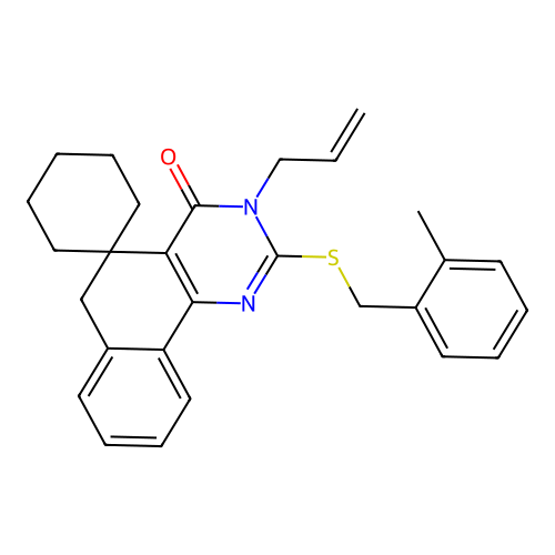 3-allyl-2-((2-methylbenzyl)thio)-3H-spiro[benzo[h]quinazoline-5,1'-cyclohexan]-4(6H)-one structure