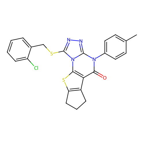 1-((2-chlorobenzyl)thio)-4-(p-tolyl)-7,8-dihydro-4H-cyclopenta[4,5]thieno[3,2-e][1,2,4]triazolo[4,3-a]pyrimidin-5(6H)-one structure