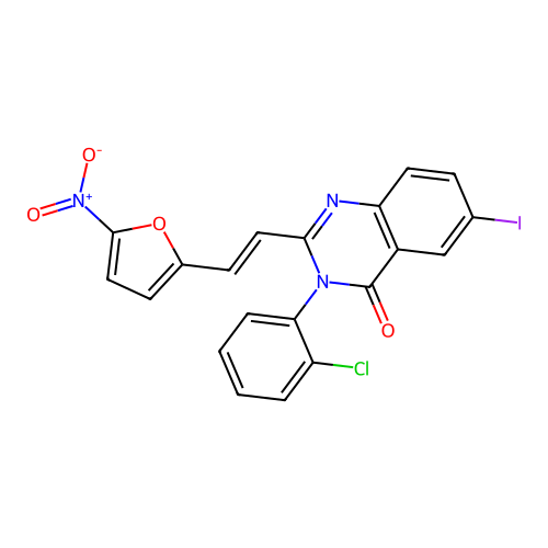 3-(2-chlorophenyl)-6-iodo-2-[2-(5-nitro-2-furyl)ethenyl]quinazolin-4-one structure