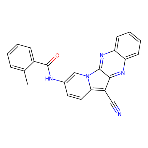 N-(12-cyanoindolizino[2,3-b]quinoxalin-3-yl)-2-methylbenzamide structure