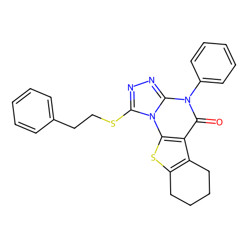 1-(phenethylthio)-4-phenyl-6,7,8,9-tetrahydrobenzo[4,5]thieno[3,2-e][1,2,4]triazolo[4,3-a]pyrimidin-5(4H)-one structure