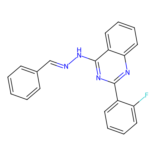 4-[(2E)-2-benzylidenehydrazinyl]-2-(2-fluorophenyl)quinazoline structure