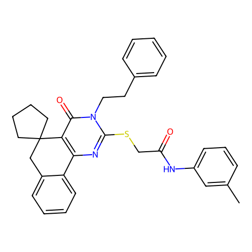 2-((4-oxo-3-phenethyl-4,6-dihydro-3H-spiro[benzo[h]quinazoline-5,1'-cyclopentan]-2-yl)thio)-N-(m-tolyl)acetamide structure