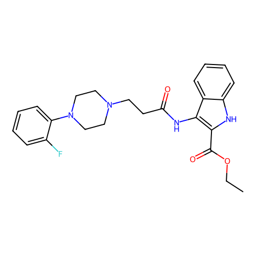 Ethyl 3-[3-[4-(2-fluorophenyl)piperazin-1-yl]propanoylamino]-1H-indole-2-carboxylate structure