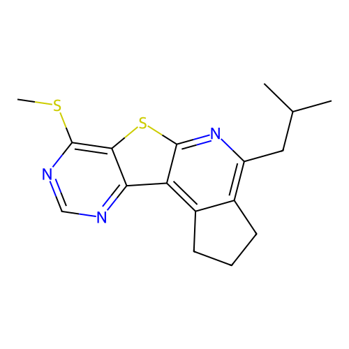 4-(2-methylpropyl)-7-(methylsulfanyl)-2,3-dihydro-1H-cyclopenta[4',5']pyrido[3',2':4,5]thieno[3,2-d]pyrimidine structure