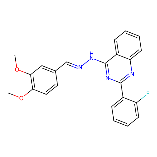 4-[(2E)-2-(3,4-dimethoxybenzylidene)hydrazinyl]-2-(2-fluorophenyl)quinazoline structure