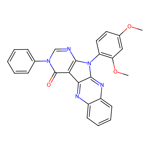 11-(2,4-dimethoxyphenyl)-3-phenyl-3,11-dihydro-4H-pyrimido[5',4':4,5]pyrrolo[2,3-b]quinoxalin-4-one structure