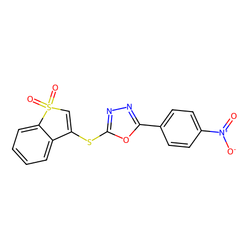 2-[(1,1-dioxido-1-benzothiophen-3-yl)sulfanyl]-5-(4-nitrophenyl)-1,3,4-oxadiazole structure