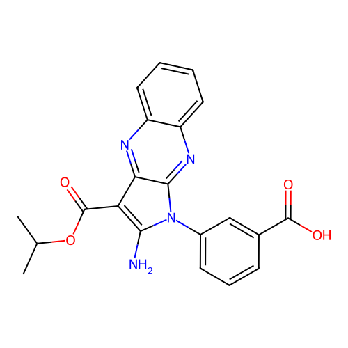 3-(2-amino-3-(isopropoxycarbonyl)-1H-pyrrolo[2,3-b]quinoxalin-1-yl)benzoic acid structure