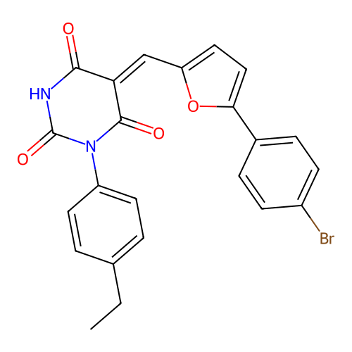 5-[[5-(4-bromophenyl)-2-furyl]methylidene]-1-(4-ethylphenyl)-1,3-diazinane-2,4,6-trione structure