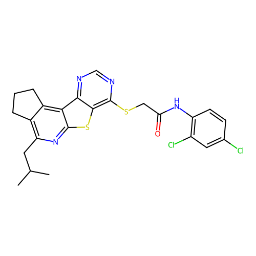 N-(2,4-dichlorophenyl)-2-((4-isobutyl-2,3-dihydro-1H-cyclopenta[4',5']pyrido[3',2':4,5]thieno[3,2-d]pyrimidin-7-yl)thio)acetamide structure