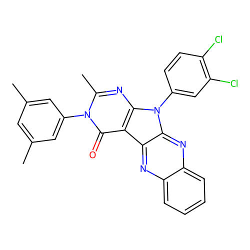 11-(3,4-dichlorophenyl)-3-(3,5-dimethylphenyl)-2-methyl-3,11-dihydro-4H-pyrimido[5',4':4,5]pyrrolo[2,3-b]quinoxalin-4-one structure