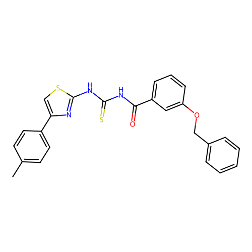 3-(benzyloxy)-N-((4-(p-tolyl)thiazol-2-yl)carbamothioyl)benzamide structure