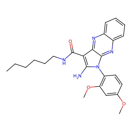 2-amino-1-(2,4-dimethoxyphenyl)-N-hexyl-1H-pyrrolo[2,3-b]quinoxaline-3-carboxamide structure