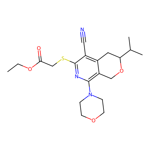 ethyl {[5-cyano-8-(morpholin-4-yl)-3-(propan-2-yl)-3,4-dihydro-1H-pyrano[3,4-c]pyridin-6-yl]sulfanyl}acetate structure
