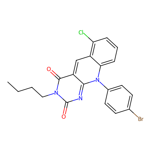 10-(4-bromophenyl)-3-butyl-6-chloropyrimido[4,5-b]quinoline-2,4(3H,10H)-dione structure