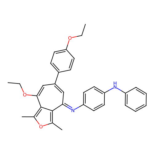 (E)-N1-(8-ethoxy-6-(4-ethoxyphenyl)-1,3-dimethyl-4H-cyclohepta[c]furan-4-ylidene)-N4-phenylbenzene-1,4-diamine structure