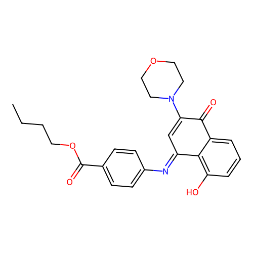 (E)-butyl 4-((8-hydroxy-3-morpholino-4-oxonaphthalen-1(4H)-ylidene)amino)benzoate structure