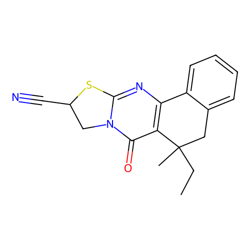 6-ethyl-6-methyl-7-oxo-5,7,9,10-tetrahydro-6H-benzo[h][1,3]thiazolo[2,3-b]quinazoline-10-carbonitrile structure