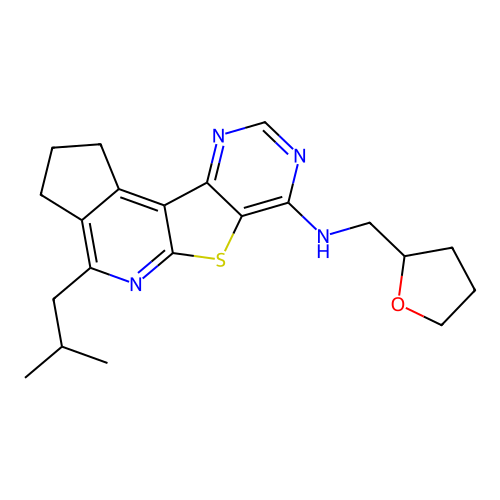 4-(2-methylpropyl)-N-(tetrahydrofuran-2-ylmethyl)-2,3-dihydro-1H-cyclopenta[4',5']pyrido[3',2':4,5]thieno[3,2-d]pyrimidin-7-amine structure