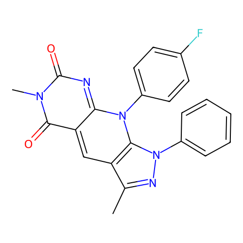 9-(4-fluorophenyl)-3,6-dimethyl-1-phenyl-1H-pyrazolo[4',3':5,6]pyrido[2,3-d]pyrimidine-5,7(6H,9H)-dione structure