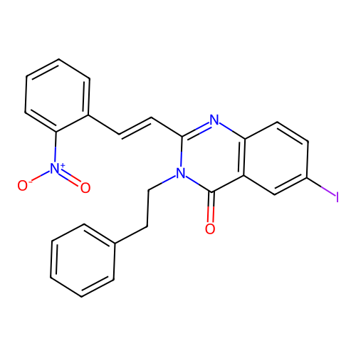 6-iodo-2-[(E)-2-(2-nitrophenyl)ethenyl]-3-(2-phenylethyl)quinazolin-4(3H)-one structure