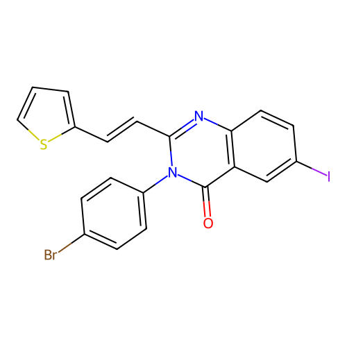 3-(4-bromophenyl)-6-iodo-2-[(E)-2-(thiophen-2-yl)ethenyl]quinazolin-4(3H)-one structure