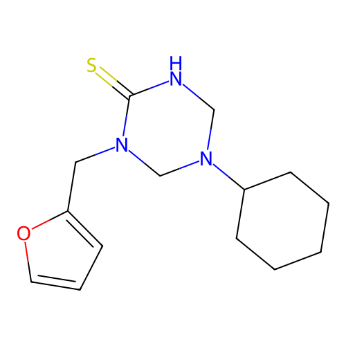 5-Cyclohexyl-1-(furan-2-ylmethyl)-1,3,5-triazinane-2-thione structure
