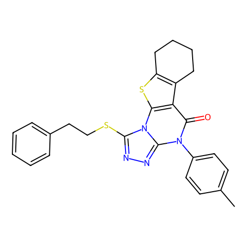 1-(phenethylthio)-4-(p-tolyl)-6,7,8,9-tetrahydrobenzo[4,5]thieno[3,2-e][1,2,4]triazolo[4,3-a]pyrimidin-5(4H)-one structure