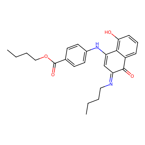 (E)-butyl 4-((3-(butylamino)-8-hydroxy-4-oxonaphthalen-1(4H)-ylidene)amino)benzoate structure