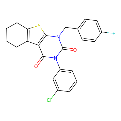 3-(3-chlorophenyl)-1-(4-fluorobenzyl)-5,6,7,8-tetrahydro[1]benzothieno[2,3-d]pyrimidine-2,4(1H,3H)-dione structure