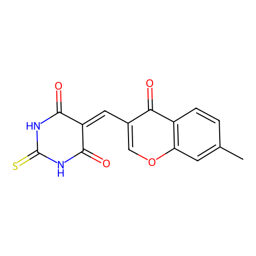 5-((7-methyl-4-oxo-4H-chromen-3-yl)methylene)-2-thioxodihydropyrimidine-4,6(1H,5H)-dione structure