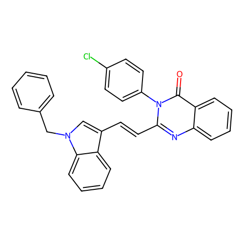 2-[(E)-2-(1-benzyl-1H-indol-3-yl)ethenyl]-3-(4-chlorophenyl)quinazolin-4(3H)-one structure