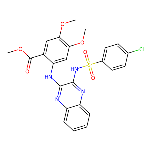 methyl 2-((3-(4-chlorophenylsulfonamido)quinoxalin-2-yl)amino)-4,5-dimethoxybenzoate structure