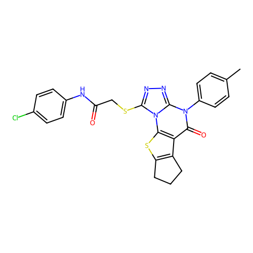 N-(4-chlorophenyl)-2-((5-oxo-4-(p-tolyl)-5,6,7,8-tetrahydro-4H-cyclopenta[4,5]thieno[3,2-e][1,2,4]triazolo[4,3-a]pyrimidin-1-yl)thio)acetamide structure