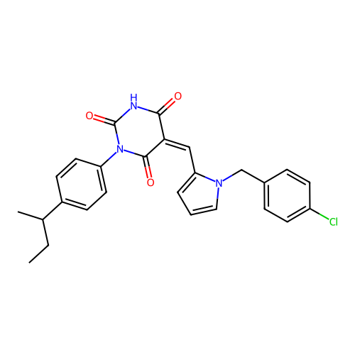 (5Z)-1-(4-butan-2-ylphenyl)-5-[[1-[(4-chlorophenyl)methyl]pyrrol-2-yl]methylidene]-1,3-diazinane-2,4,6-trione structure
